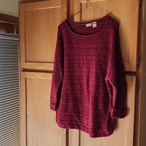 NorthCrest Burgandy Cable Knit Crewneck Sweater, Size Large